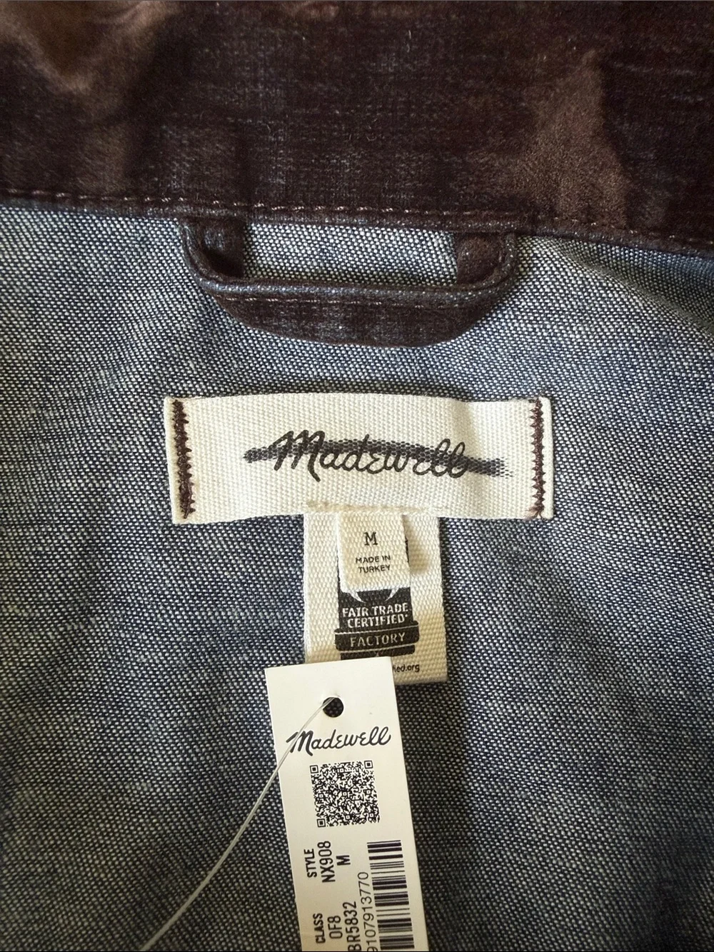 Madewell Flocked Denim Chore Jacket size medium Brown Velvet equestrian vintage